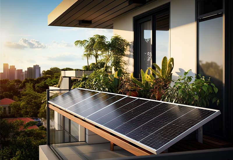 Balkon mit installierten Solarpanels – gefördert durch das KFW-270 Programm für erneuerbare Energien