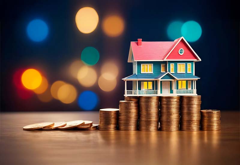 Haus auf Münzstapel – finanzielle Vorteile des KfW-Programms 124 für Privatpersonen dargestellt
