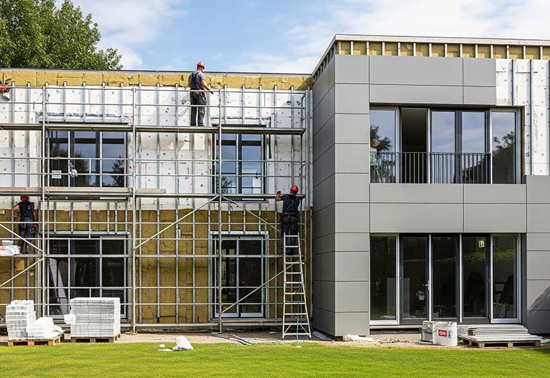Gebäudedämmung mit einer neuen, modernen Fassade zur Energieeinsparung - KfW 358.